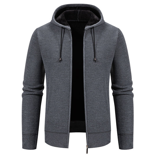 Herren nan strukturierte Reißverschluss-Strickjacke mit gefütterter Kapuze und weichem Teddy-Innenfutter EB