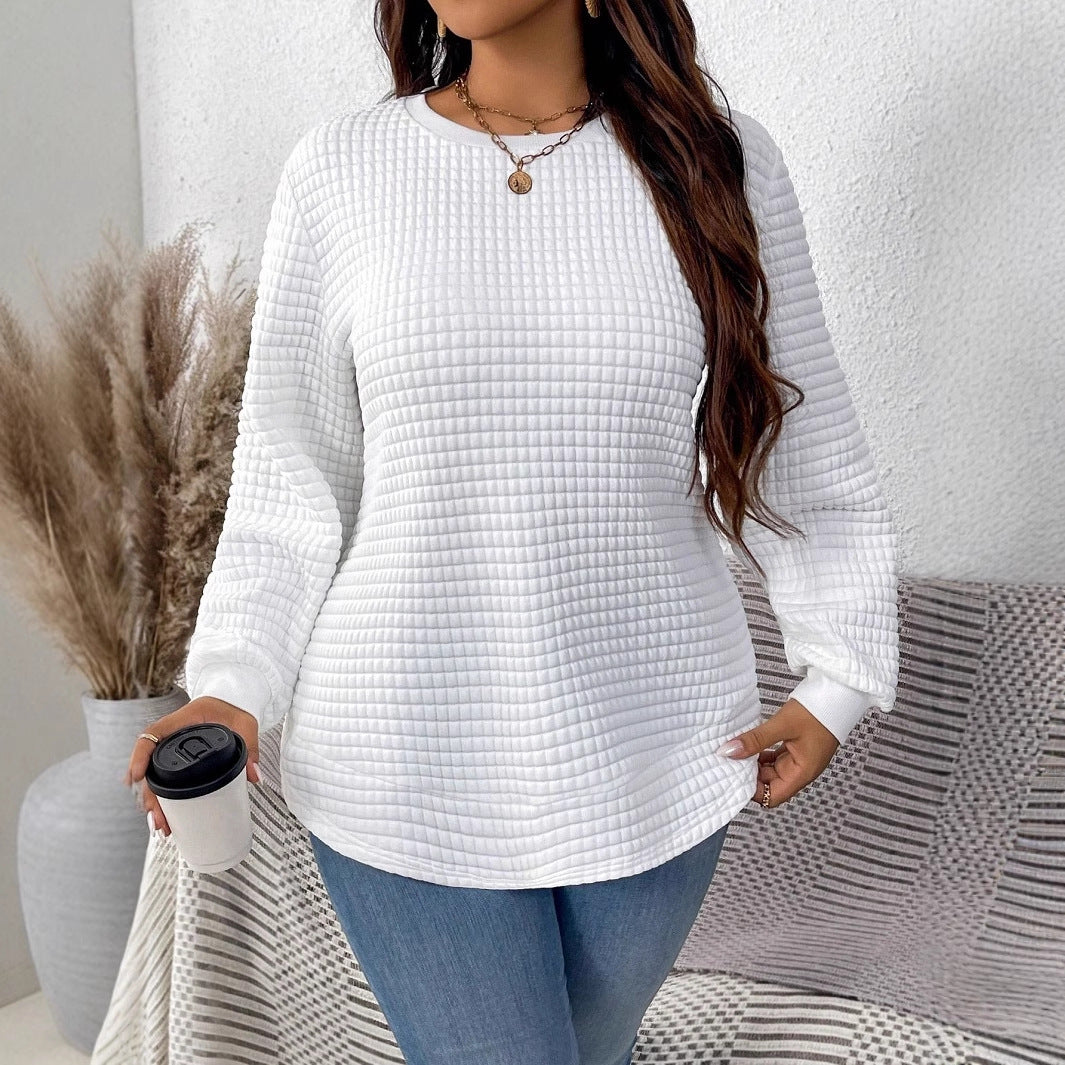Damen nan Waffelstrick Longsleeve mit Rundhalsausschnitt, leicht A-Linien-Schnitt und gerippten Bündchen EB
