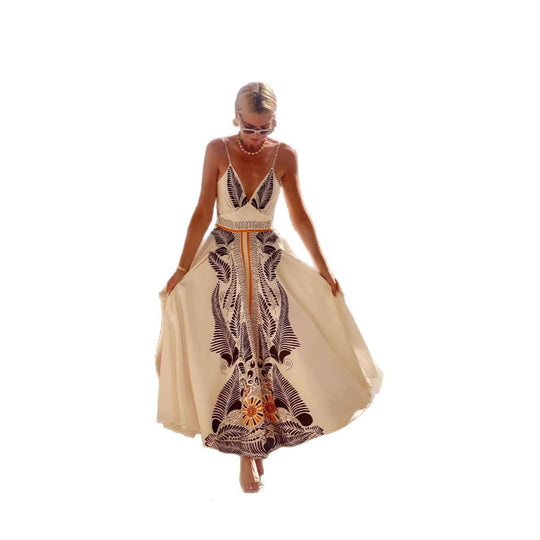 Damen Maxi-Kleid mit floralem Druck und eleganter Raffinesse EB