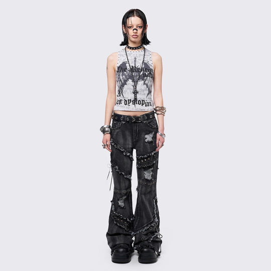 Damen Crop-Top mit urbanem Dystopie-Print EB