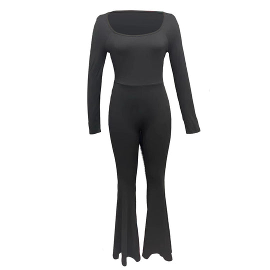Damen Eleganter Jumpsuit mit weitem Bein und langen Ärmeln EB