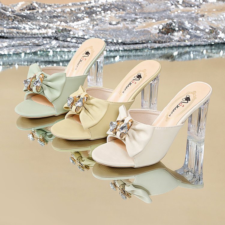 Damen elegante Mules mit Schmuckakzent und blockiertem Absatz EB