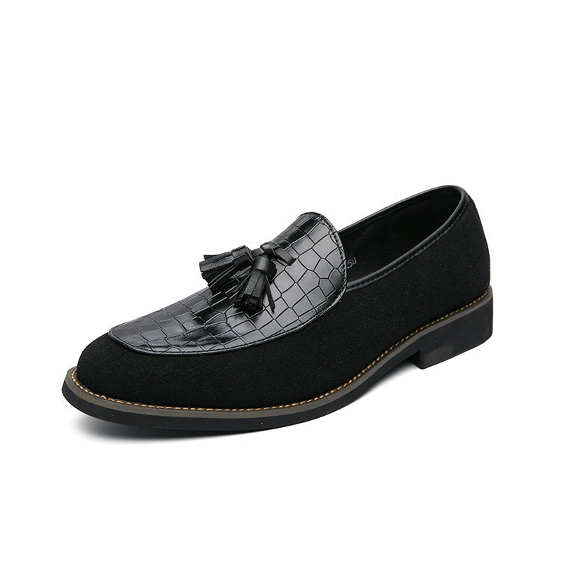 Herren eleganter Quasten-Loafer mit kroko-geprägtem Lederblatt und weichem Veloursaußenmaterial EB