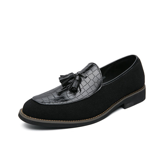 Herren eleganter Quasten-Loafer mit kroko-geprägtem Lederblatt und weichem Veloursaußenmaterial EB