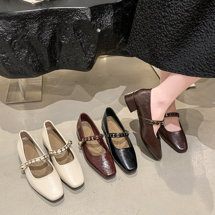 Damen elegante Mary Jane Ballerinas mit dekorativem Riemen EB