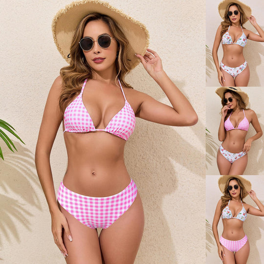 Damen Bikiniset mit floralem Muster und Gingham-Design EB
