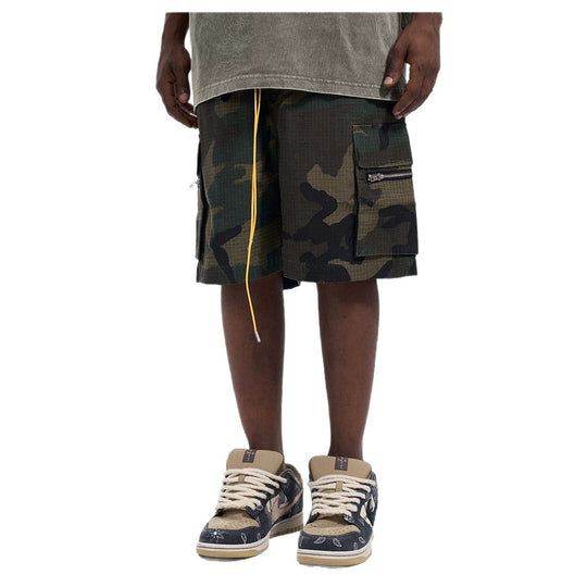 Herren nan Cargo-Shorts im Camouflage-Ripstop mit Elastikbund, Tunnelzug und Reißverschlusstaschen EB