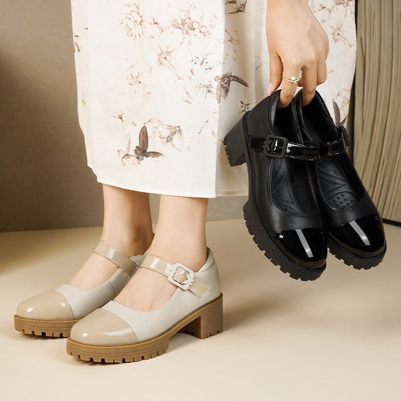 Damen Mary Jane Ballerinas mit modischem Riemen und komfortablem Absatz EB