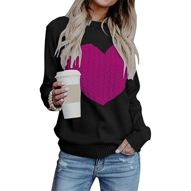 Damen eleganter Strickpullover mit herzförmigem Design und komfortablem Schnitt EB
