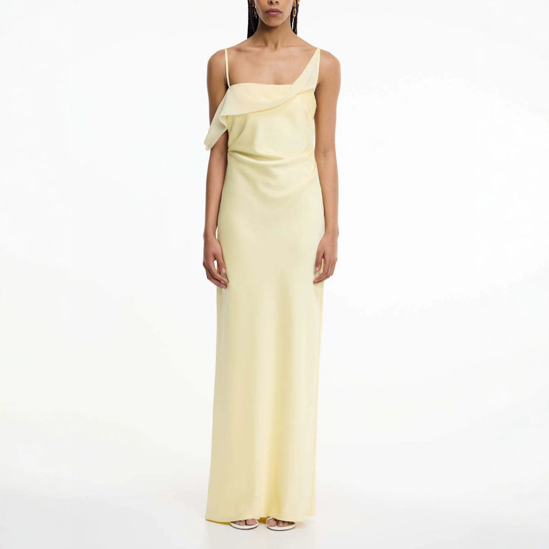 Damen Elegantes Maxikleid mit asymmetrischem Oberteil und fließendem Schnitt EB
