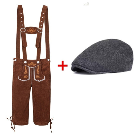 Herren nan traditionelle Trachtenlederhose mit verstellbaren Trägern und Trachtenhut EB