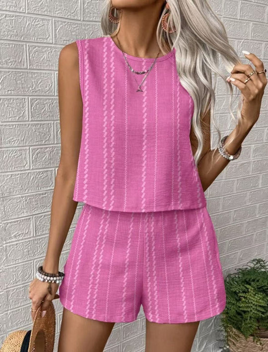 Damen Stilvolles Zweiteiliges Set mit gestreiftem Design und elastischem Bund EB