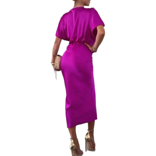 Damen Knielanges Satin-Kleid mit Kreuz-Design EB