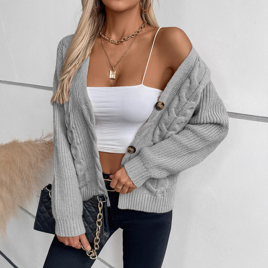 Damen Strickjacke mit Zopfmuster und Knopfdetails EB