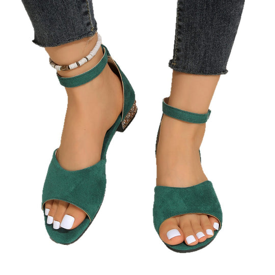 Damen elegante Sandalen mit offenem Zehenbereich und dekorativem Absatz EB