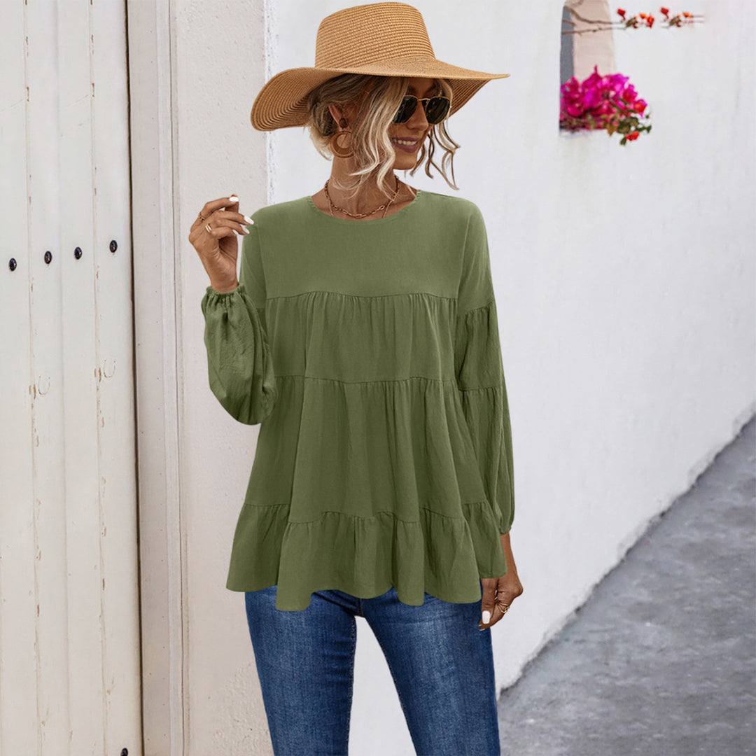 Damen lässige Tunika mit Rüschendetails und weitem Schnitt EB