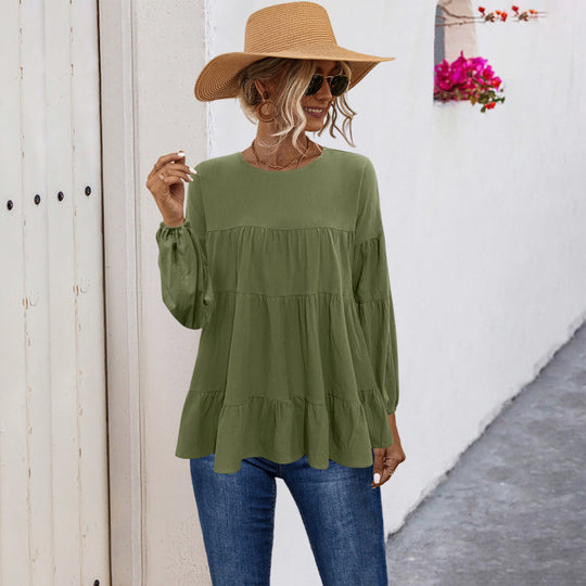 Damen lässige Tunika mit Rüschendetails und weitem Schnitt EB