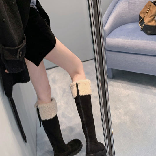 Damen Winterstiefel mit warmem Kunstfellkragen und robuster Sohle EB