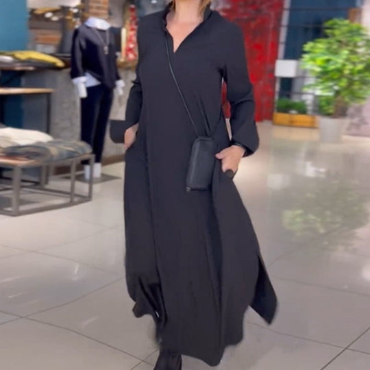 Damen Maxikleid mit praktischen Seitentaschen und modernem Hemdblusenkragen EB