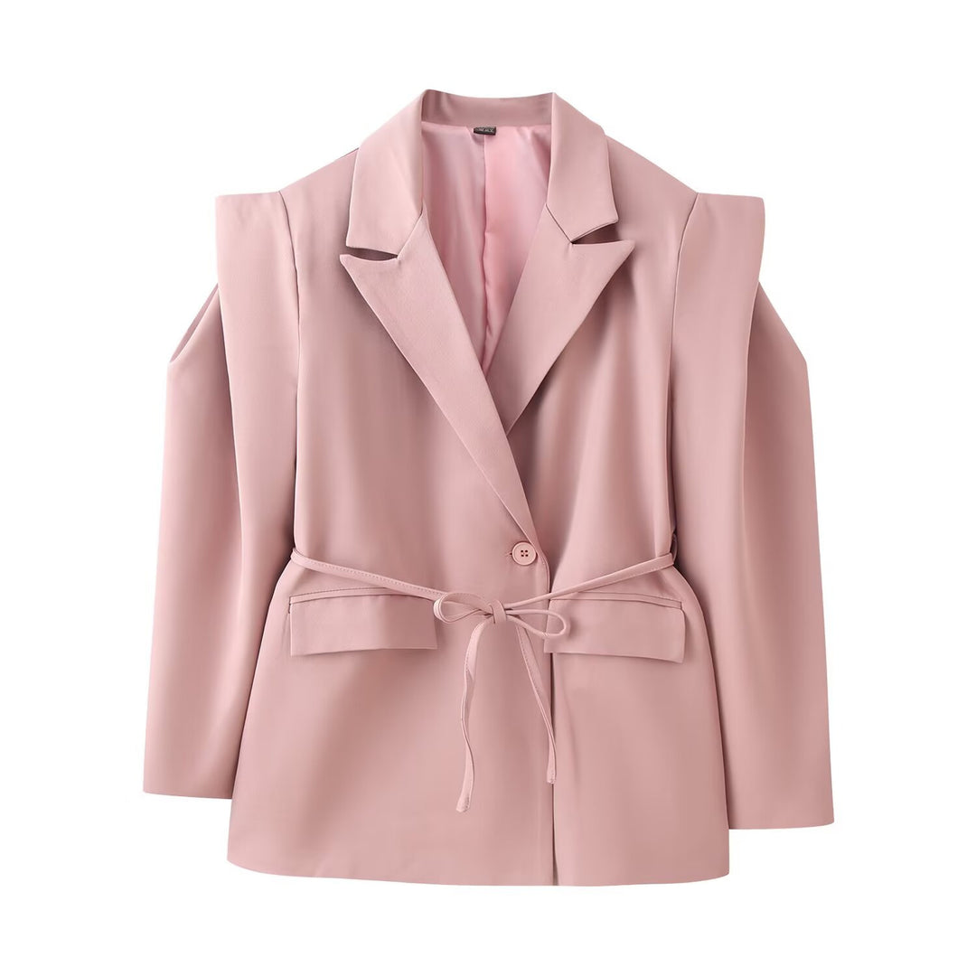 Damen nan taillierter Blazer mit Bindegürtel, Reverskragen und Schulterpolstern EB