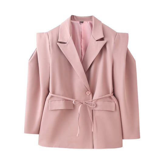 Damen nan taillierter Blazer mit Bindegürtel, Reverskragen und Schulterpolstern EB