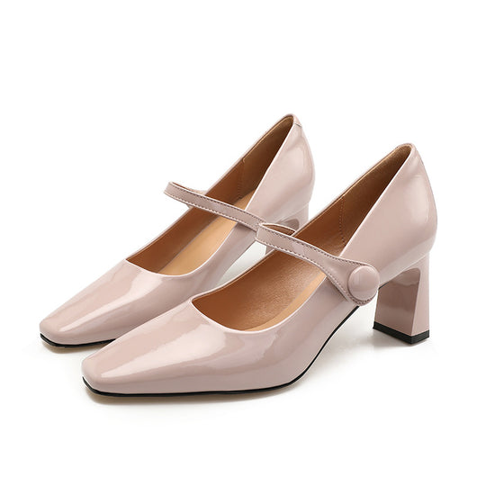 Damen elegante Pumps mit modischem Riemen und komfortablem Blockabsatz EB