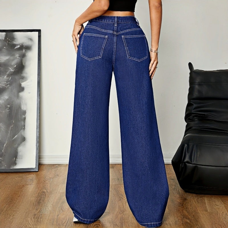 Damen Weite Denim-Hose mit hohem Bund und lässigem Schnitt EB