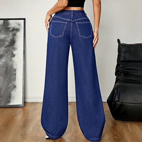 Damen Weite Denim-Hose mit hohem Bund und lässigem Schnitt EB