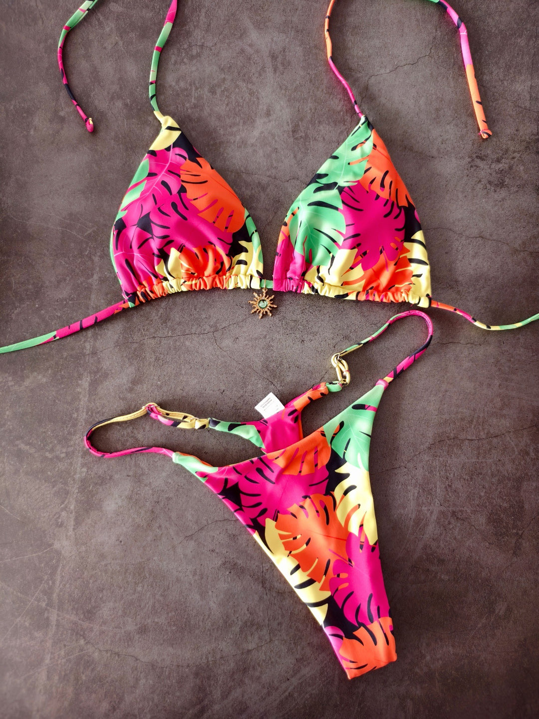 Damen Triangel-Bikini-Set mit seitlicher Schnürung und floralem Muster EB