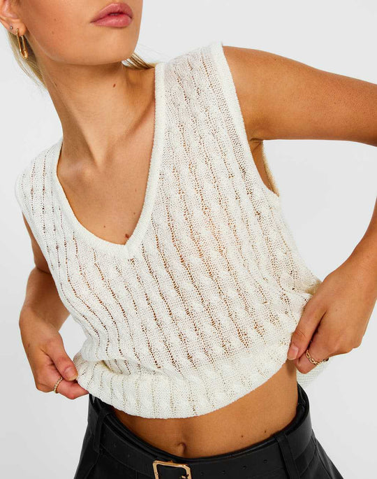 Damen luftiges Strick-Oberteil mit V-Ausschnitt und feinmaschigem Design EB