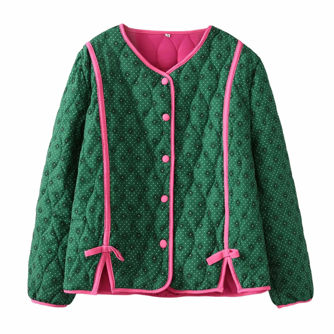 Damen gesteppte Freizeitjacke mit kontrastierenden Paspeln und eleganter Knopfleiste EB