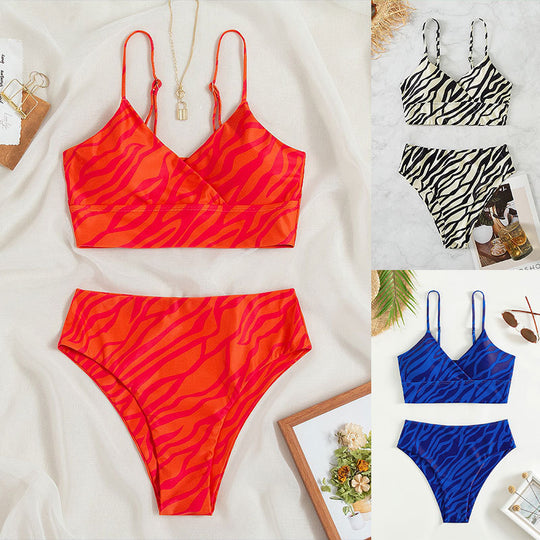 Damen Triangel-Bikini mit asymmetrischem Schnitt und trendigem Tigermuster EB