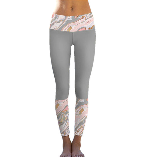 Damen Sportliche Leggings mit stylishem Marmormuster und hohem Bund EB