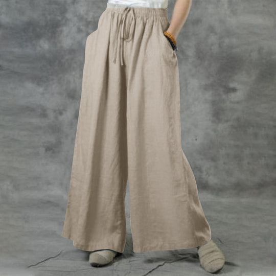 Damen nan weite Leinenhose mit hohem Bund und Tunnelzug EB