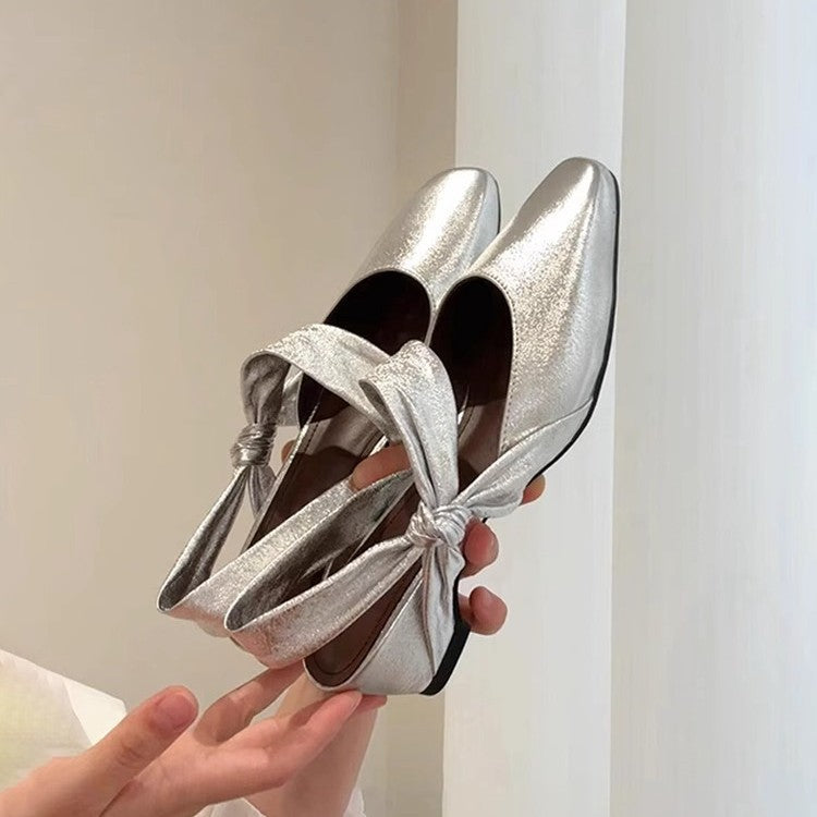 Damen Slingback-Ballerinas mit elegantem Schleifendetail und schimmernder Oberfläche EB