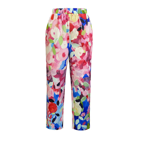 Damen Weite Sommerhose mit floralem Design und praktischen Taschen EB