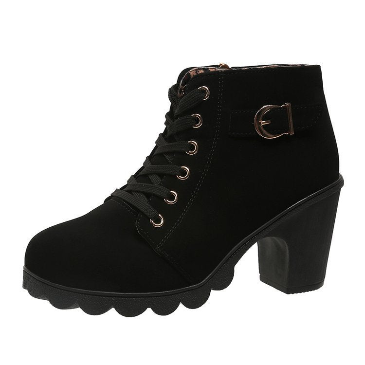 Damen Schnürstiefeletten mit Blockabsatz und Reißverschluss EB
