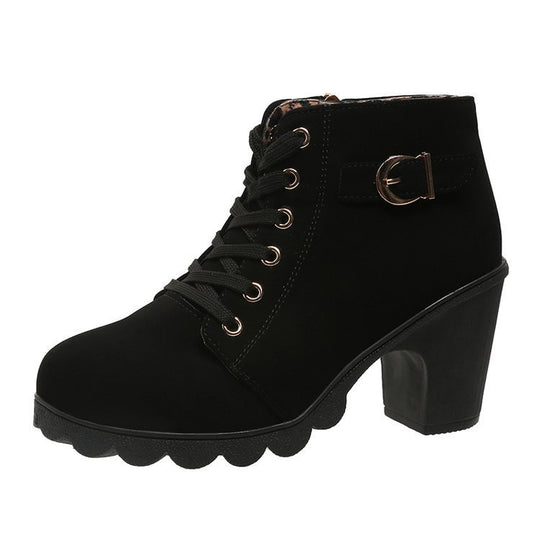 Damen Schnürstiefeletten mit Blockabsatz und Reißverschluss EB