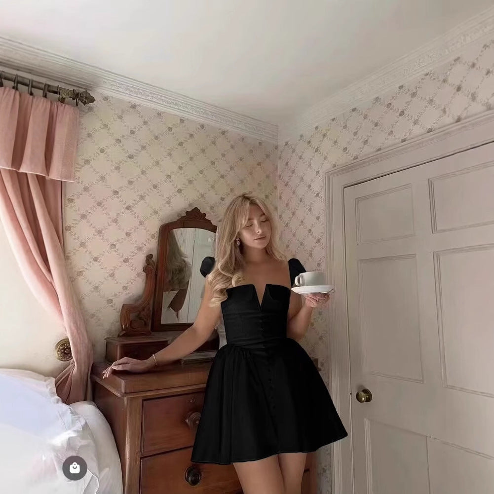 Damen Puffärmel Kleid mit taillierter Silhouette und elegantem Rüschensaum EB