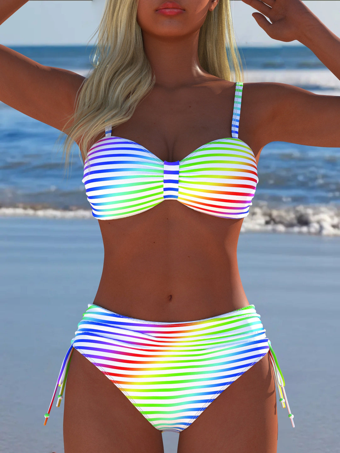 Damen Bikini-Set mit stilvollem Karomuster und goldfarbenen Akzenten EB