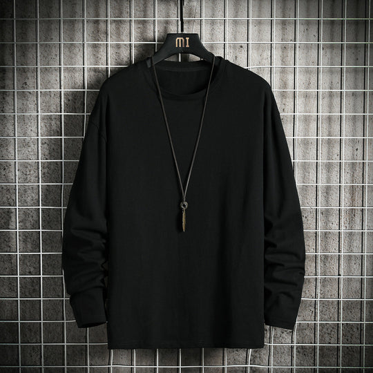 Herren nan lässiges Baumwoll-Basic-Langarmshirt mit Rundhals, Relaxed Fit und verstärkter Saumverarbeitung EB