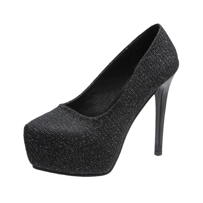 Damen Hochhackige Pumps mit glitzerndem Obermaterial und transparentem Absatz EB