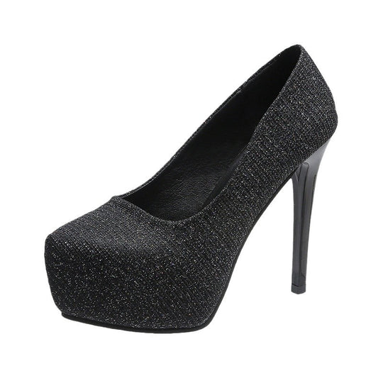 Damen Hochhackige Pumps mit glitzerndem Obermaterial und transparentem Absatz EB