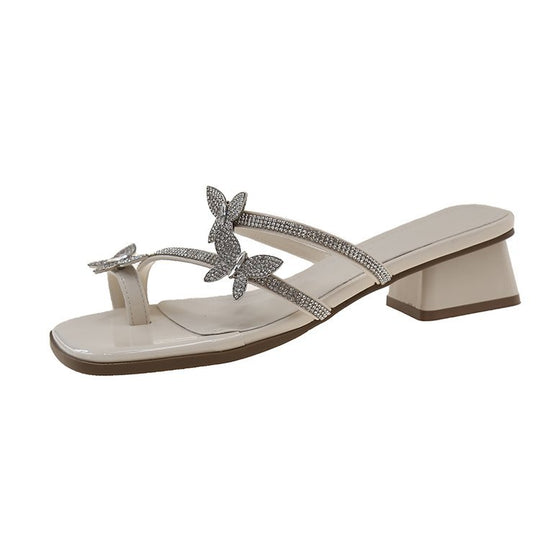 Damen elegante Sandaletten mit funkelnden Schmetterlingsapplikationen EB