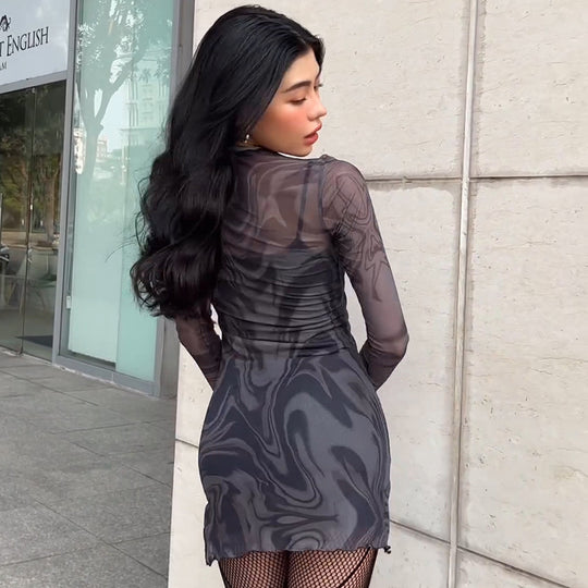 Damen figurbetontes Netzkleid mit marbled Effekt EB