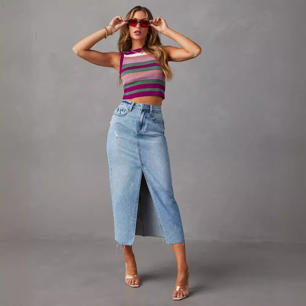 Damen Jeansrock mit modischem Schlitz und lässigem Schnitt EB