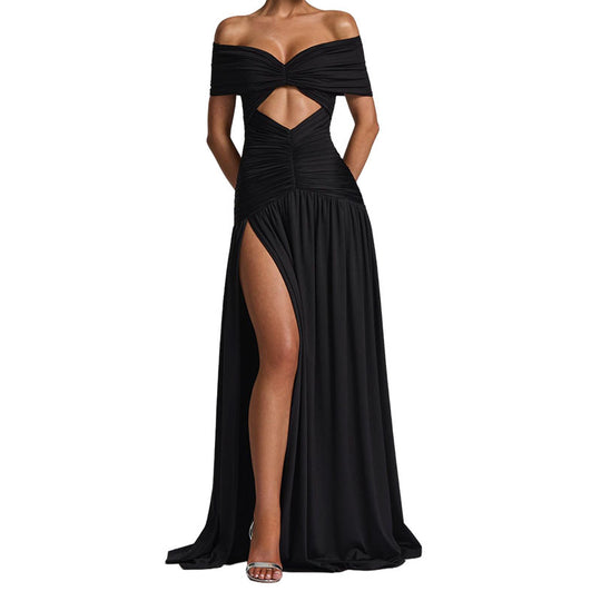 Damen Elegantes Off-Shoulder Maxikleid mit praktischem Cut-Out EB