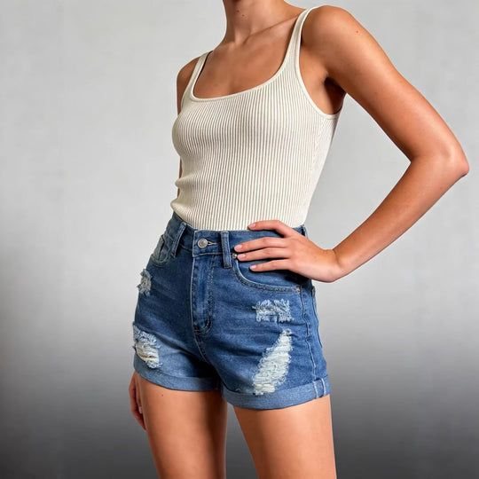 Damen Crop-Hemd im klassischen Karomuster mit Puffärmeln EB