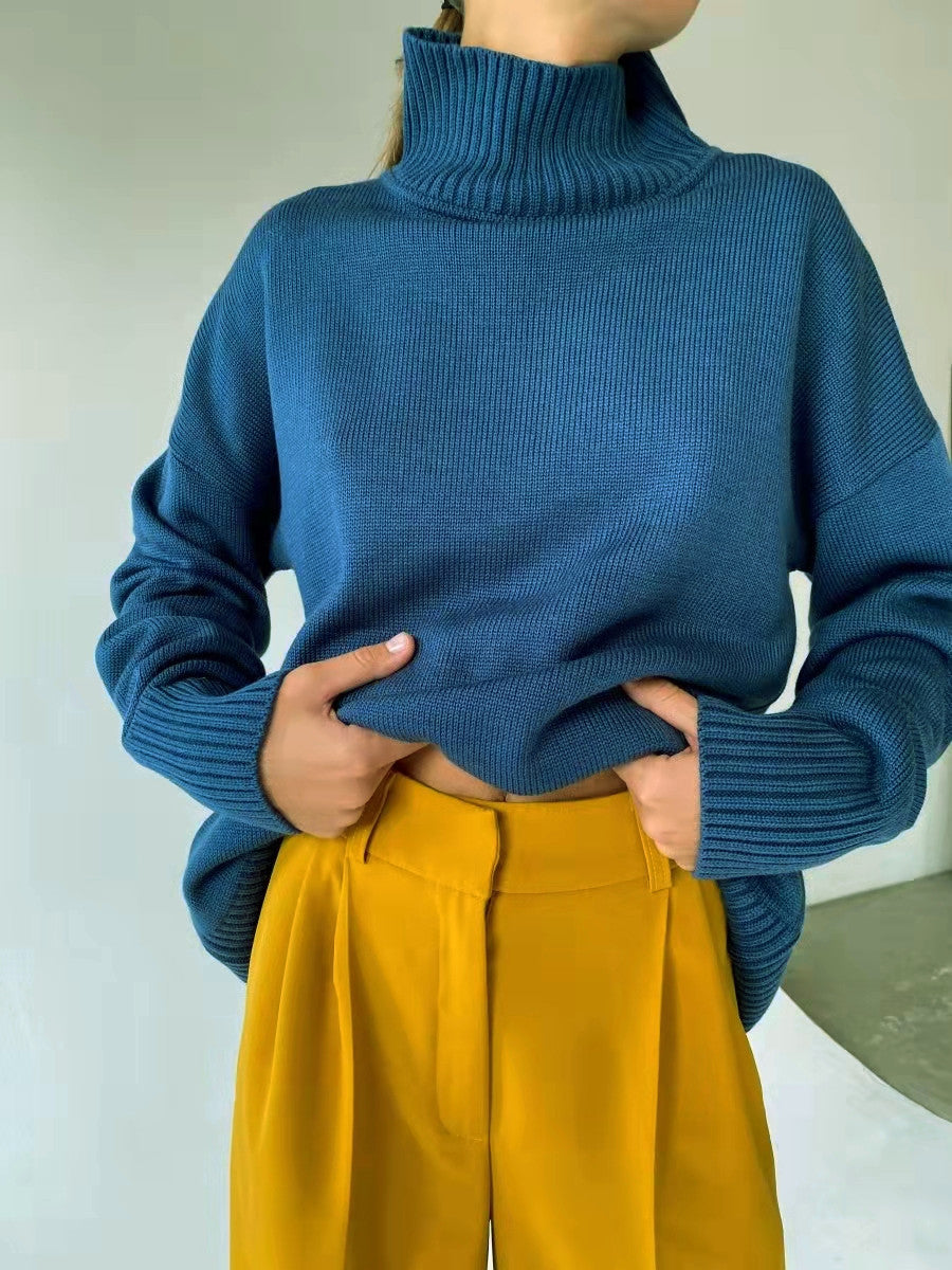 Damen eleganter Rollkragenpullover aus feinem Strick EB
