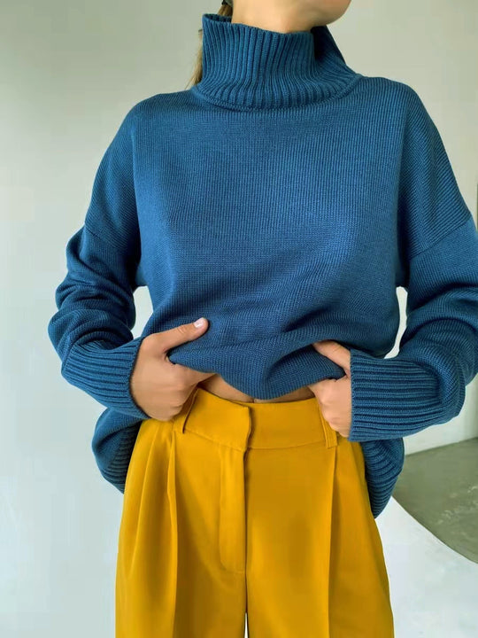 Damen eleganter Rollkragenpullover aus feinem Strick EB